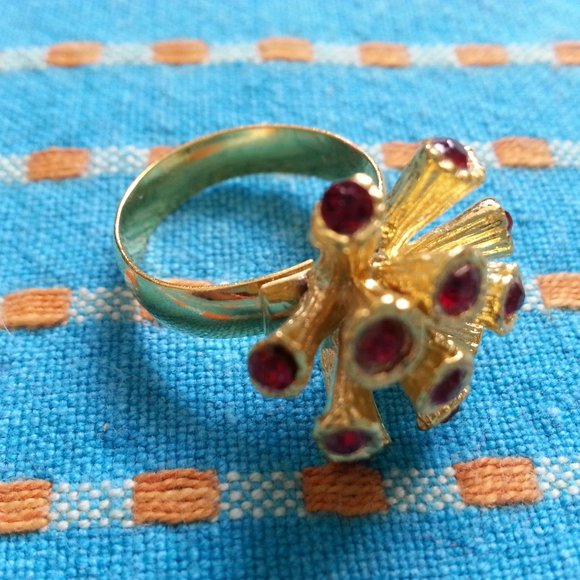 Vintage alien tubes & rhinestones adjustable ring - Picture 2 of 6